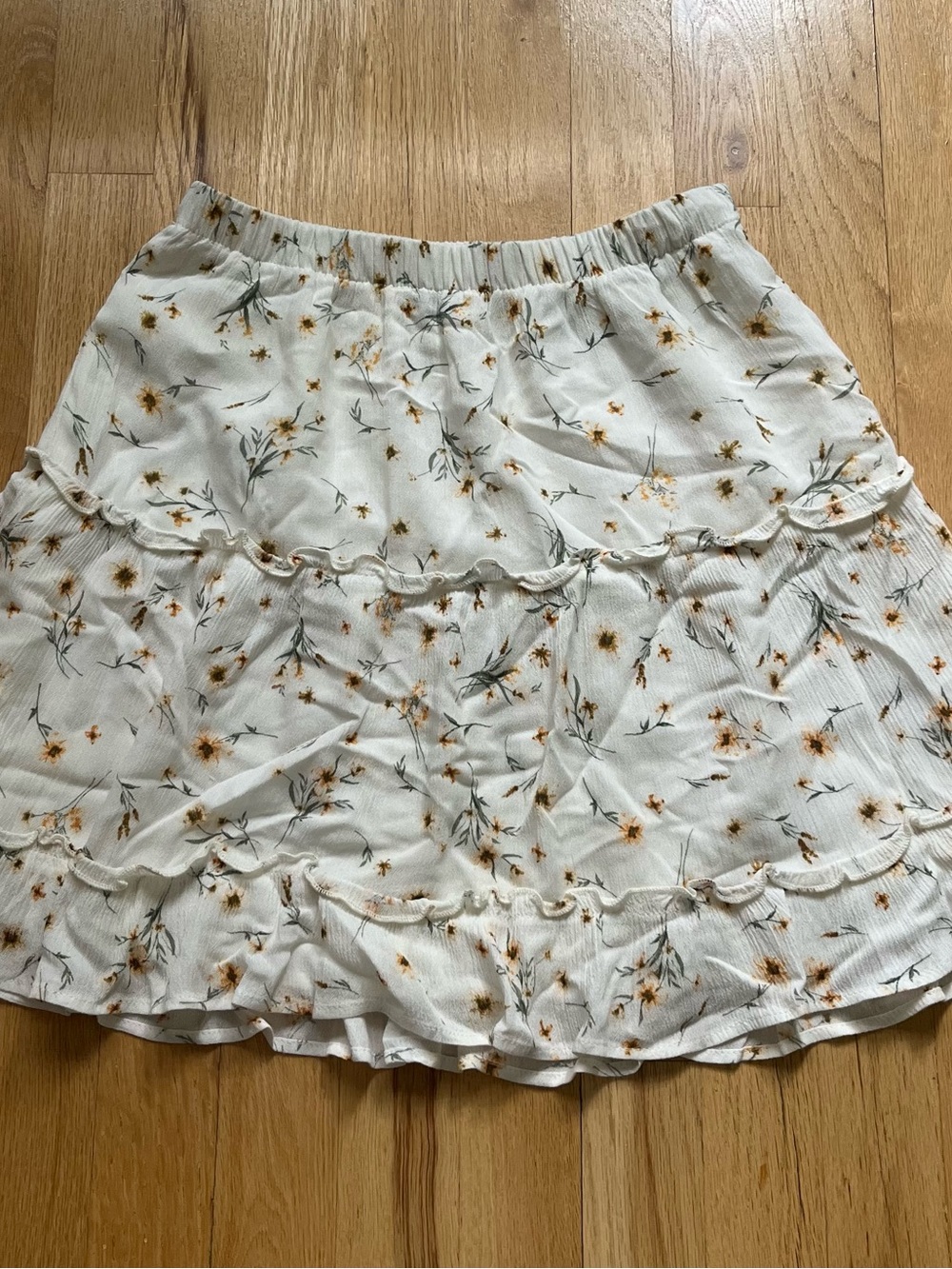 Paper Crane White Mini Skirt with Yellow Floral Print